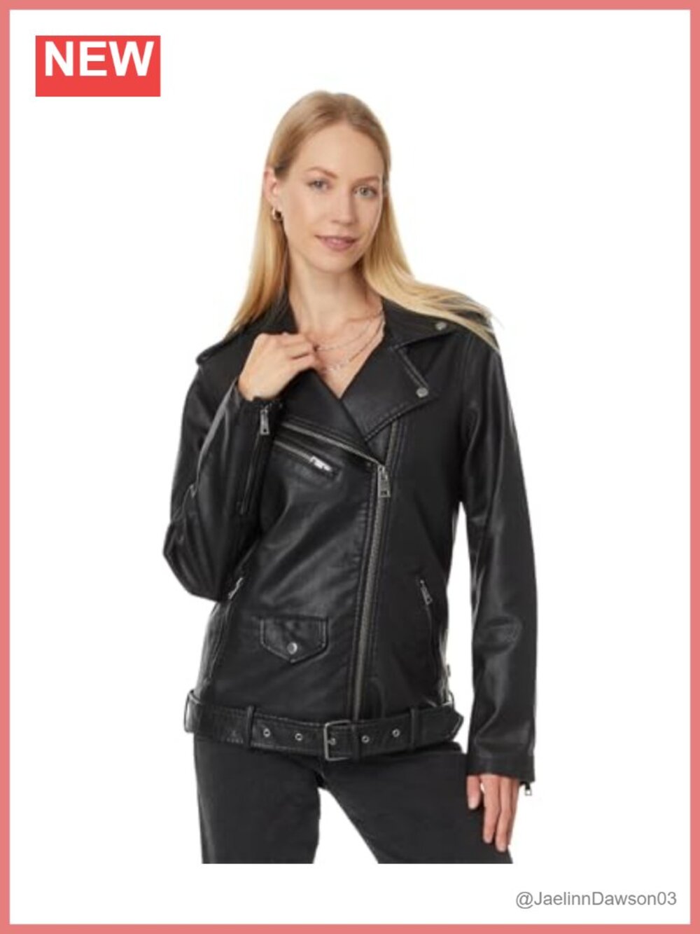 Oversized Faux Leather Belted Motorcycle Jacket